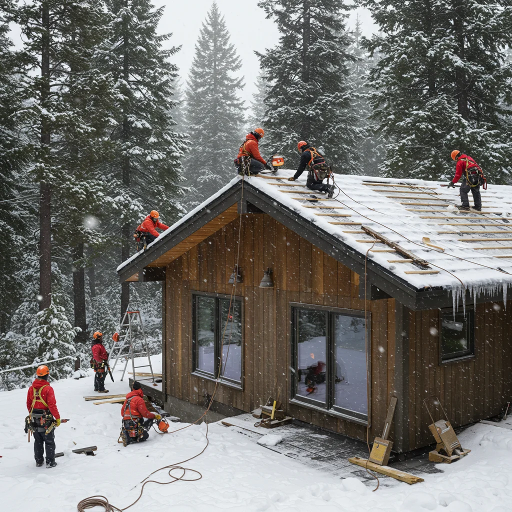 Metal Roof Installation During Snowfall (2)
