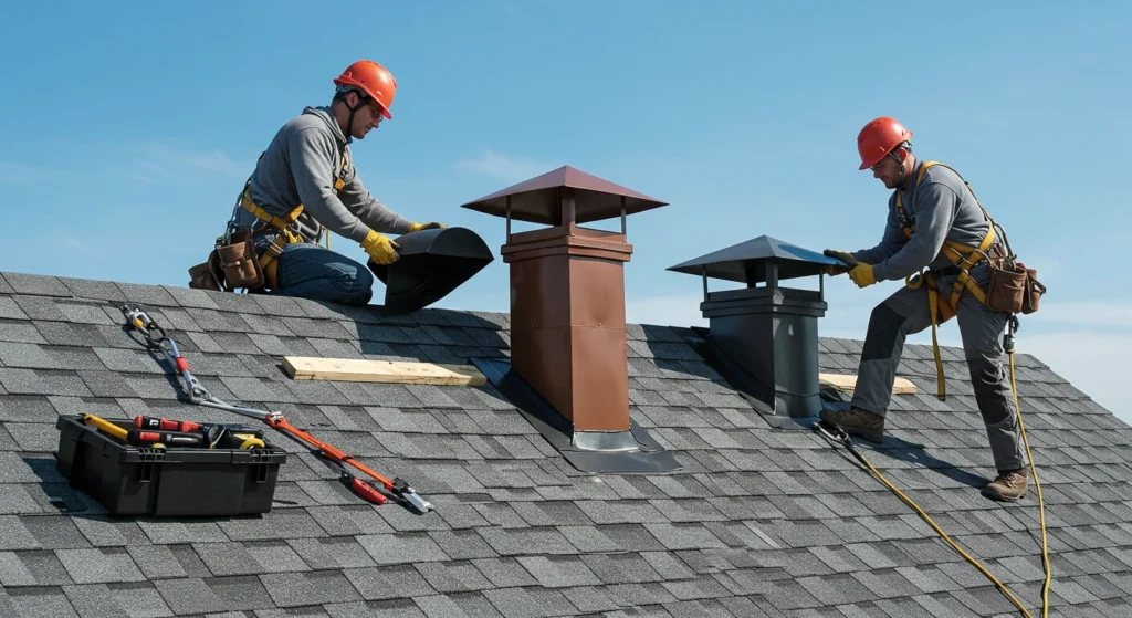 Roofers Install Chimney Caps (2)